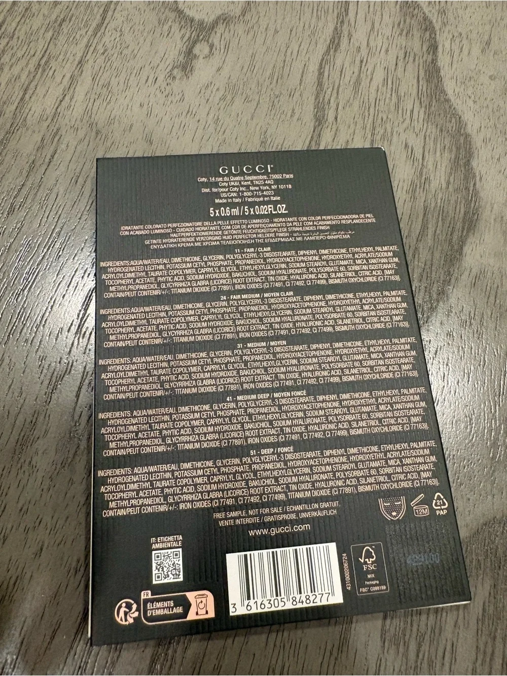 Gucci sample card